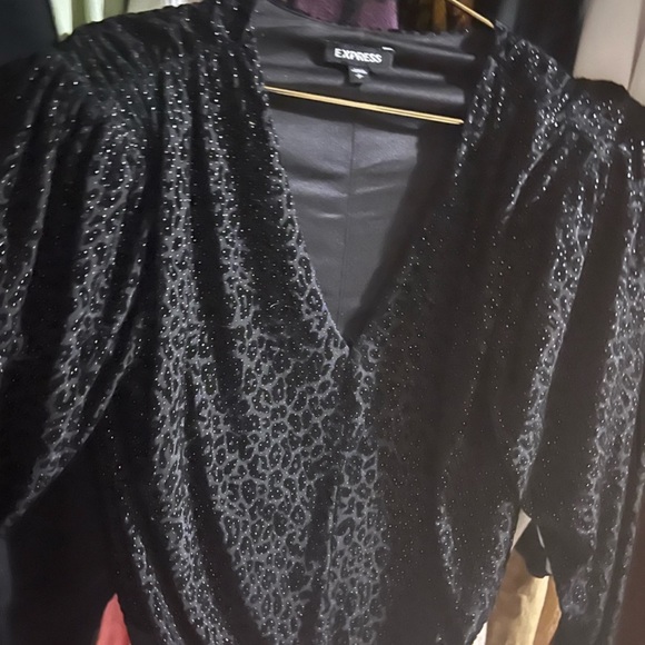 Express Long Sleeve Black Velvet Bodysuit. Sparkly - Stretchy - Thong Like New! - Picture 4 of 7